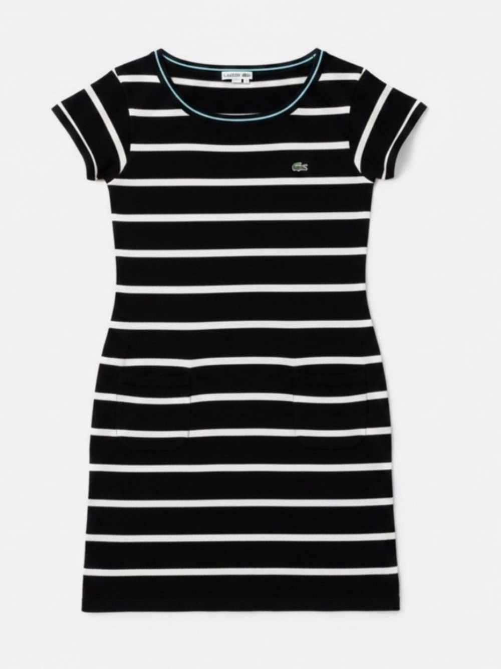 Lacoste Striped Short Sleeve T-Shirt Knit Mini Dress Black White Euro 36 US 4